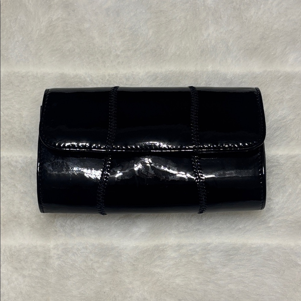 Carlos Falchi Patent Leather Clutch Black Purple Saks Evening Bag